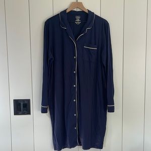 LL bean nightgown blue white piping  shrink free XL